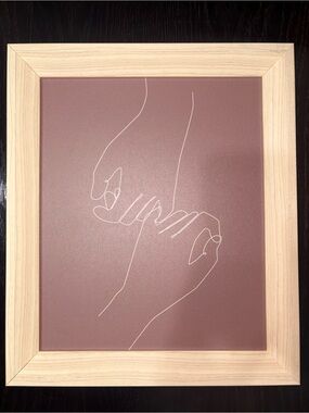 Minimalist Line Art Hands Print with Beige Wood Frame - Used